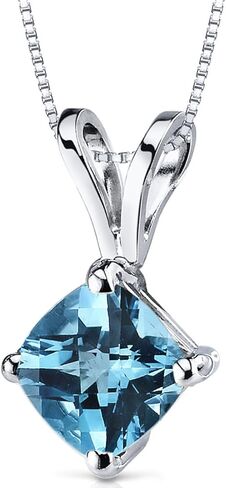 PEORA Swiss Blue Topaz Pendant for Women 14K White Gold, Genuine Gemstone Birthstone Classic Solitaire, Cushion Cut, 6mm, 1 Carat in Saudi Arabia