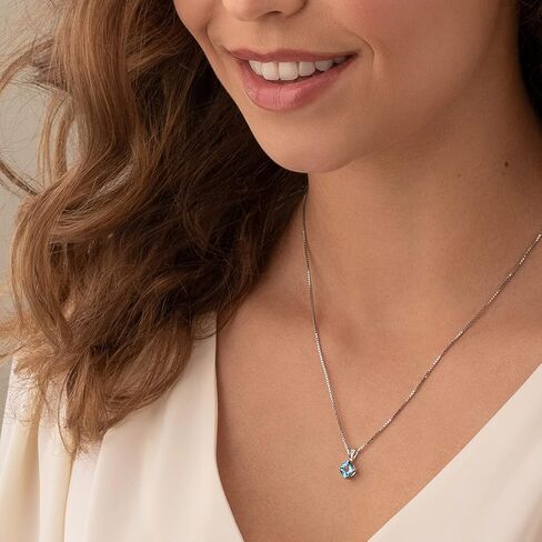 PEORA Swiss Blue Topaz Pendant for Women 14K White Gold, Genuine Gemstone Birthstone Classic Solitaire, Cushion Cut, 6mm, 1 Carat in Saudi Arabia