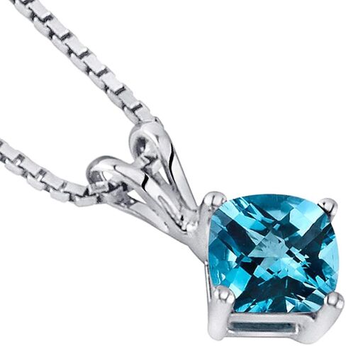 PEORA Swiss Blue Topaz Pendant for Women 14K White Gold, Genuine Gemstone Birthstone Classic Solitaire, Cushion Cut, 6mm, 1 Carat in Saudi Arabia