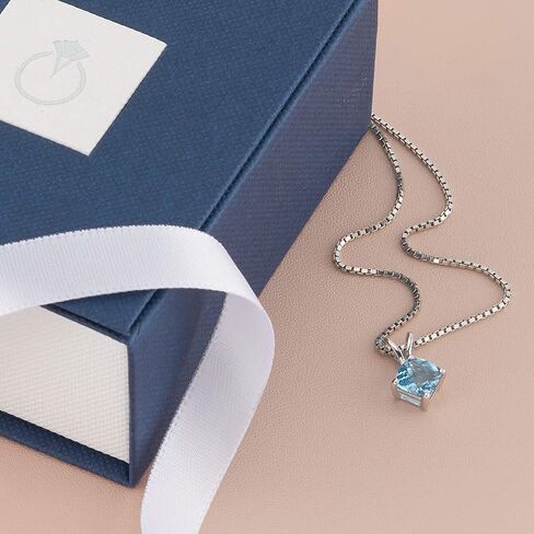 PEORA Swiss Blue Topaz Pendant for Women 14K White Gold, Genuine Gemstone Birthstone Classic Solitaire, Cushion Cut, 6mm, 1 Carat in Saudi Arabia