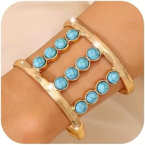 Sakytal Boho الكفة الإسورة أساور الذهب الفيروز واسعة مفتوحة الكفة سوار مكتنزة العرقية المعصم الكفة سوار للنساء (1 قطعة) in Kuwait