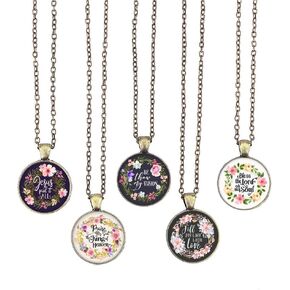 Buenavo الكتاب المقدس الآية قلادة قلادة الأغاني المسيحية والتراتيل الزجاج كابوشون قلادة مستوحاة قلادة مع سلسلة 24 بوصة اليدوية للهدايا 5 قطع in Kuwait