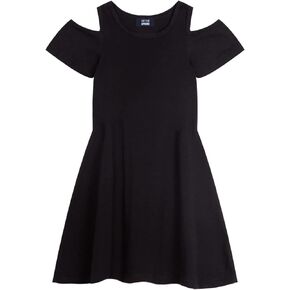 LittleSpring Girls Cold Shoulder Short Sleeve Summer Swing Dress