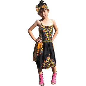 RaanPahMuang Light Cotton Dashiki Africa Childrens Angel Spaghetti Sac Bow Outfit