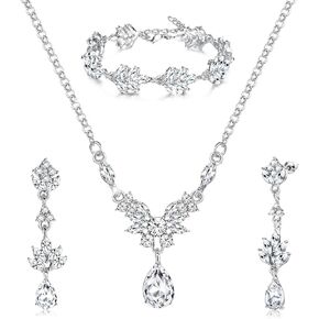 SAILIMUE الزفاف مجموعة مجوهرات الزفاف للعرائس النساء وصيفه الشرف دمعة كريستال حجر الراين خلفية قلادة القرط سوار مجموعات حفلة موسيقية زي مجوهرات اكسسوارات الشظية ارتفع الذهب in Kuwait