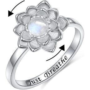 Yearace Just Breathe Spinner Ring للقلق 925 الفضة الاسترليني للتدوير Moonstone Lotus Ring تخفيف القلق الإجهاد خاتم مجوهرات هدايا للنساء الفتيات in Kuwait