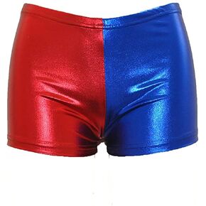 سراويل Loxdonz النسائية ذات اللون المعدني اللامعة، سراويل قصيرة حمراء وزرقاء للرقص، سراويل مثيرة in Kuwait