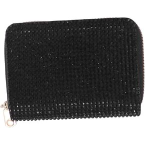 Women's Rhinestone Credit Card Holder Fashion Zipper RFID Card Case Organizer Bling Sparkle Slim Small Pouch Wallet