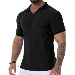 Askdeer Men's Muscle V Neck Polo Shirts Slim Fit Shirt Short Sleeve Golf T-Shirts Ribbed Knit Soft Casual Tee