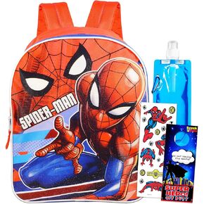 شنطة ظهر مدرسية للاطفال بتصميم سبايدرمان - حزمة من 4 قطع مع شنطة ظهر مارفل سبايدرمان 16 انش للسفر للاولاد والبنات وزجاجة مياه وملصقات وغيرها (لوازم مدرسية سبايدرمان)، لوازم مدرسية سبايدرمان، in Kuwait