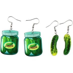 Unique Acrylic Dangle Earrings Funny Lifelike Dill Pickle Cucumber Drop Earrings for Women Girls Cute Green Vegetable Dangle Earrings for Pickle Lovers Gifts