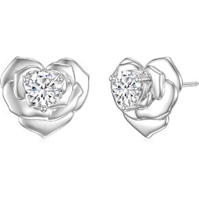 Earship Valentine's Day Gift Rose Stud Earrings 925 Sterling Silver Flower Earring with Cubic Zirconia for Women Girl Wife Girlfriend Love Jewelry Gifts for Birthday Anniversary in Kuwait