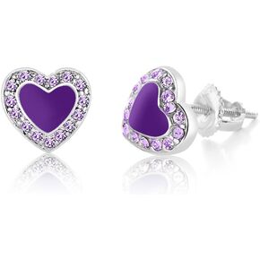 أقراط Chanteur للأطفال - 925 من الفضة الإسترلينية مع حلق خلفي آمن من الذهب الأبيض ومينا القلب مصنوع من عناصر سواروفسكي، للأطفال والرضع والفتيات والأطفال in Kuwait