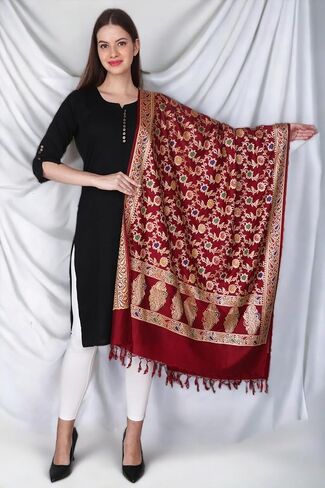 شال الباشمينا من Rameshwaram Fabrics، وشاح باناراسي للنساء، مصنوع من الحرير الخالص لحفلات الزفاف، والحفلات - شالات وشاح ناعمة in Kuwait