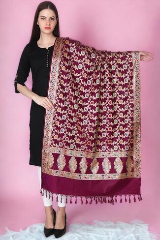 شال الباشمينا من Rameshwaram Fabrics، وشاح باناراسي للنساء، مصنوع من الحرير الخالص لحفلات الزفاف، والحفلات - شالات وشاح ناعمة in Kuwait