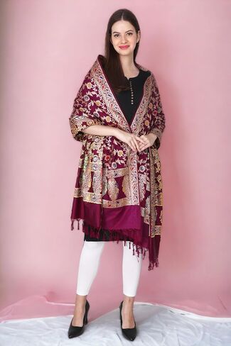 شال الباشمينا من Rameshwaram Fabrics، وشاح باناراسي للنساء، مصنوع من الحرير الخالص لحفلات الزفاف، والحفلات - شالات وشاح ناعمة in Kuwait