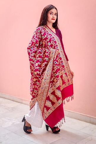 شال الباشمينا من Rameshwaram Fabrics، وشاح باناراسي للنساء، مصنوع من الحرير الخالص لحفلات الزفاف، والحفلات - شالات وشاح ناعمة in Kuwait