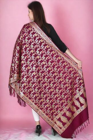 شال الباشمينا من Rameshwaram Fabrics، وشاح باناراسي للنساء، مصنوع من الحرير الخالص لحفلات الزفاف، والحفلات - شالات وشاح ناعمة in Kuwait
