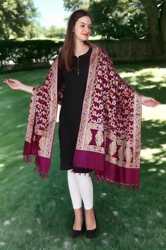 شال الباشمينا من Rameshwaram Fabrics، وشاح باناراسي للنساء، مصنوع من الحرير الخالص لحفلات الزفاف، والحفلات - شالات وشاح ناعمة in Kuwait