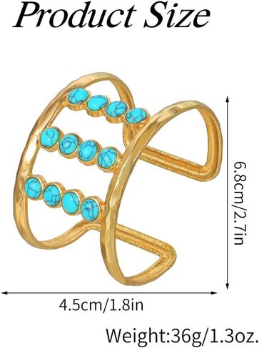 Sakytal Boho الكفة الإسورة أساور الذهب الفيروز واسعة مفتوحة الكفة سوار مكتنزة العرقية المعصم الكفة سوار للنساء (1 قطعة) in Kuwait