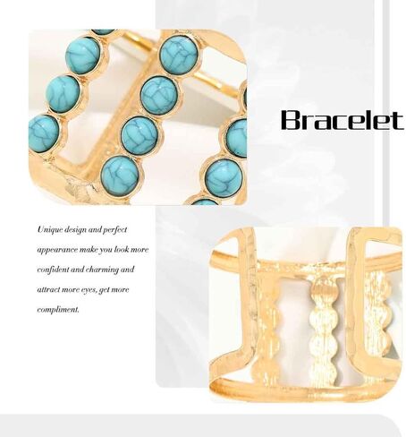 Sakytal Boho الكفة الإسورة أساور الذهب الفيروز واسعة مفتوحة الكفة سوار مكتنزة العرقية المعصم الكفة سوار للنساء (1 قطعة) in Kuwait