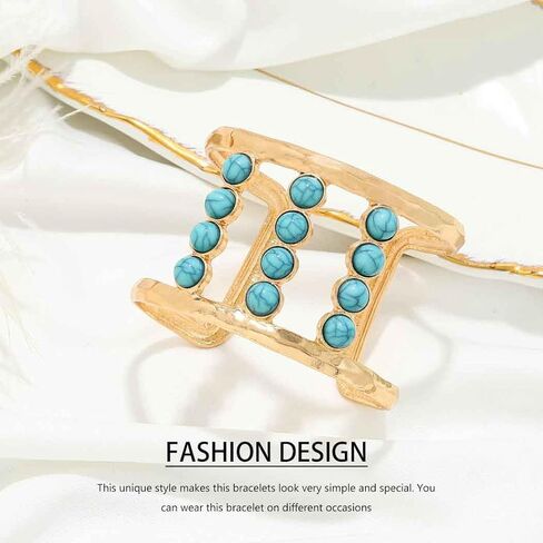 Sakytal Boho الكفة الإسورة أساور الذهب الفيروز واسعة مفتوحة الكفة سوار مكتنزة العرقية المعصم الكفة سوار للنساء (1 قطعة) in Kuwait