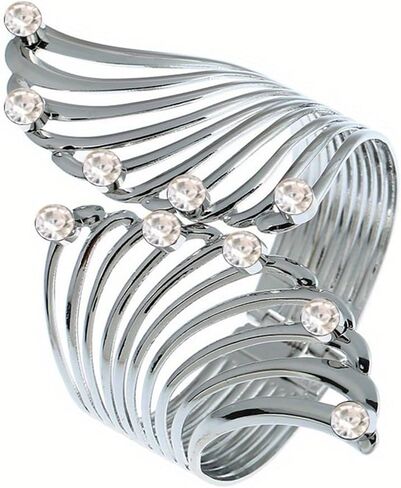 TKHLT Feather Bangle Silver Color Wings Punk Exaggerated Opening Bangles Bracelets Cuff Hinged Wide Bracelet Jewelry Gift for Women Girls, no gemstone in Kuwait