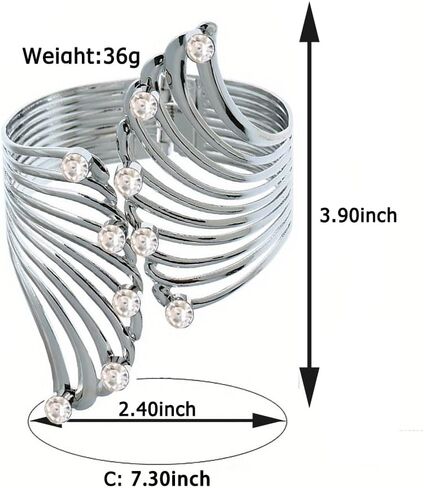 TKHLT Feather Bangle Silver Color Wings Punk Exaggerated Opening Bangles Bracelets Cuff Hinged Wide Bracelet Jewelry Gift for Women Girls, no gemstone in Kuwait