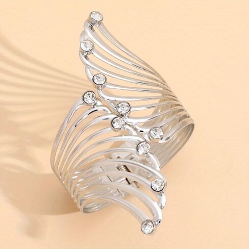 TKHLT Feather Bangle Silver Color Wings Punk Exaggerated Opening Bangles Bracelets Cuff Hinged Wide Bracelet Jewelry Gift for Women Girls, no gemstone in Kuwait