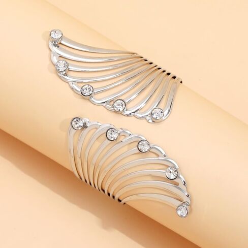 TKHLT Feather Bangle Silver Color Wings Punk Exaggerated Opening Bangles Bracelets Cuff Hinged Wide Bracelet Jewelry Gift for Women Girls, no gemstone in Kuwait