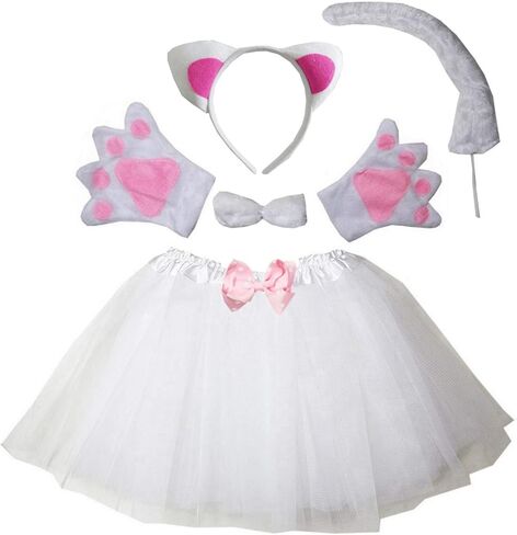 Kirei Sui Kids Animal Costume White Black Cat Tutu Ear Headband Bow Tie Tail Paws in Kuwait