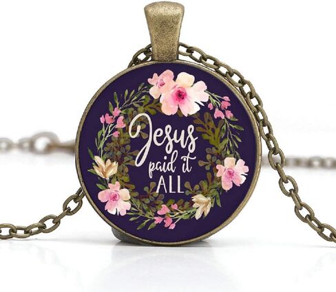 Buenavo الكتاب المقدس الآية قلادة قلادة الأغاني المسيحية والتراتيل الزجاج كابوشون قلادة مستوحاة قلادة مع سلسلة 24 بوصة اليدوية للهدايا 5 قطع in Kuwait