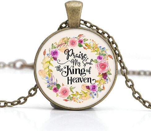 Buenavo الكتاب المقدس الآية قلادة قلادة الأغاني المسيحية والتراتيل الزجاج كابوشون قلادة مستوحاة قلادة مع سلسلة 24 بوصة اليدوية للهدايا 5 قطع in Kuwait