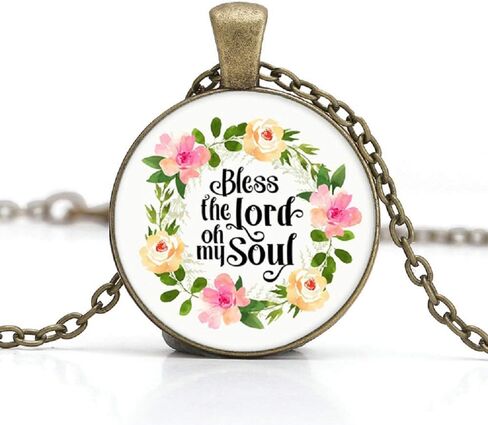 Buenavo الكتاب المقدس الآية قلادة قلادة الأغاني المسيحية والتراتيل الزجاج كابوشون قلادة مستوحاة قلادة مع سلسلة 24 بوصة اليدوية للهدايا 5 قطع in Kuwait