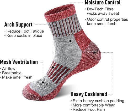 جوارب رحلات المشي لمسافات طويلة مبطنة من صوف ميرينو للرجال من ECOEY، 4 أزواج، طول ربع مع امتصاص للرطوبة in Kuwait