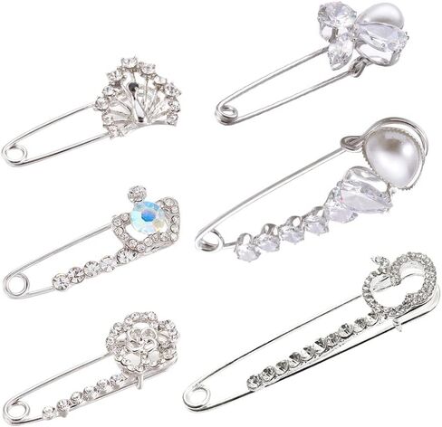 PH PandaHall 6pcs Brooch Pins Brooches Rhinestones Flower Heart Safety Pin Brooch Jewelry for Women Scarf Lapel Collar Sweater Hat Christmas Valentine's Gifts in Saudi Arabia