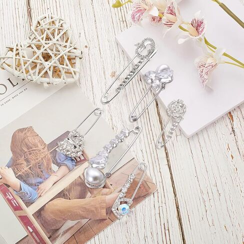 PH PandaHall 6pcs Brooch Pins Brooches Rhinestones Flower Heart Safety Pin Brooch Jewelry for Women Scarf Lapel Collar Sweater Hat Christmas Valentine's Gifts in Saudi Arabia