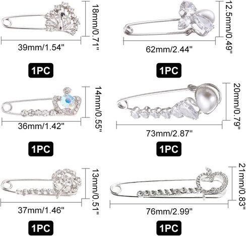 PH PandaHall 6pcs Brooch Pins Brooches Rhinestones Flower Heart Safety Pin Brooch Jewelry for Women Scarf Lapel Collar Sweater Hat Christmas Valentine's Gifts in Saudi Arabia
