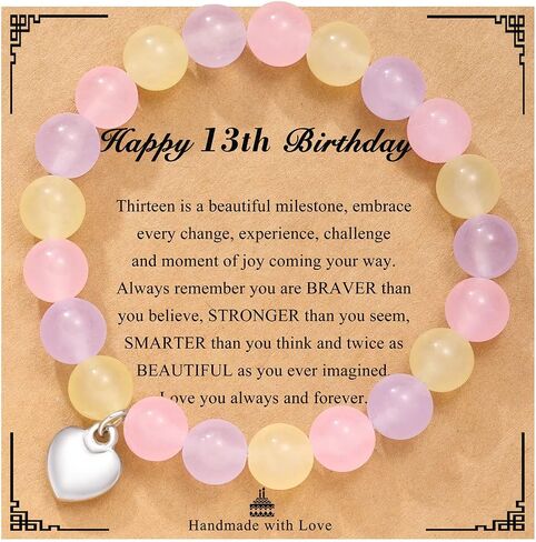 UNGENT THEM 13th Birthday Gifts for Girls, Natural Stone Heart Charm Bracelets for 13 Year Old Daughter Granddaughter Niece Friends in Saudi Arabia