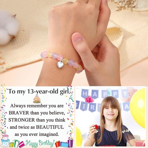 UNGENT THEM 13th Birthday Gifts for Girls, Natural Stone Heart Charm Bracelets for 13 Year Old Daughter Granddaughter Niece Friends in Saudi Arabia