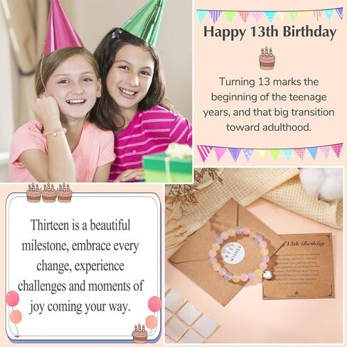 UNGENT THEM 13th Birthday Gifts for Girls, Natural Stone Heart Charm Bracelets for 13 Year Old Daughter Granddaughter Niece Friends in Saudi Arabia
