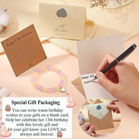 UNGENT THEM 13th Birthday Gifts for Girls, Natural Stone Heart Charm Bracelets for 13 Year Old Daughter Granddaughter Niece Friends in Saudi Arabia