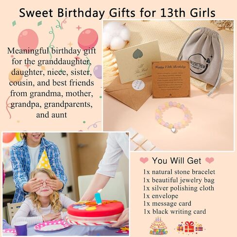 UNGENT THEM 13th Birthday Gifts for Girls, Natural Stone Heart Charm Bracelets for 13 Year Old Daughter Granddaughter Niece Friends in Saudi Arabia
