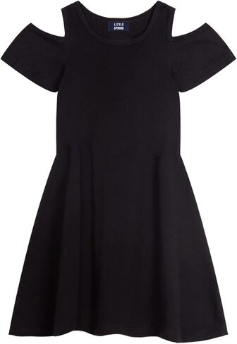 LittleSpring Girls Cold Shoulder Short Sleeve Summer Swing Dress in Kuwait