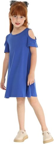 LittleSpring Girls Cold Shoulder Short Sleeve Summer Swing Dress in Kuwait