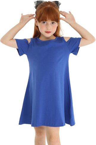 LittleSpring Girls Cold Shoulder Short Sleeve Summer Swing Dress in Kuwait