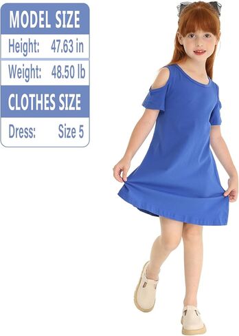 LittleSpring Girls Cold Shoulder Short Sleeve Summer Swing Dress in Kuwait
