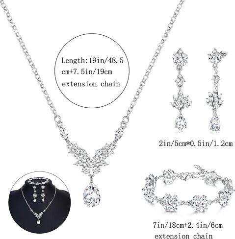 SAILIMUE الزفاف مجموعة مجوهرات الزفاف للعرائس النساء وصيفه الشرف دمعة كريستال حجر الراين خلفية قلادة القرط سوار مجموعات حفلة موسيقية زي مجوهرات اكسسوارات الشظية ارتفع الذهب in Kuwait