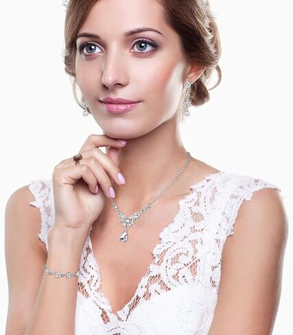 SAILIMUE الزفاف مجموعة مجوهرات الزفاف للعرائس النساء وصيفه الشرف دمعة كريستال حجر الراين خلفية قلادة القرط سوار مجموعات حفلة موسيقية زي مجوهرات اكسسوارات الشظية ارتفع الذهب in Kuwait