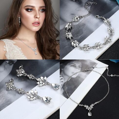 SAILIMUE الزفاف مجموعة مجوهرات الزفاف للعرائس النساء وصيفه الشرف دمعة كريستال حجر الراين خلفية قلادة القرط سوار مجموعات حفلة موسيقية زي مجوهرات اكسسوارات الشظية ارتفع الذهب in Kuwait